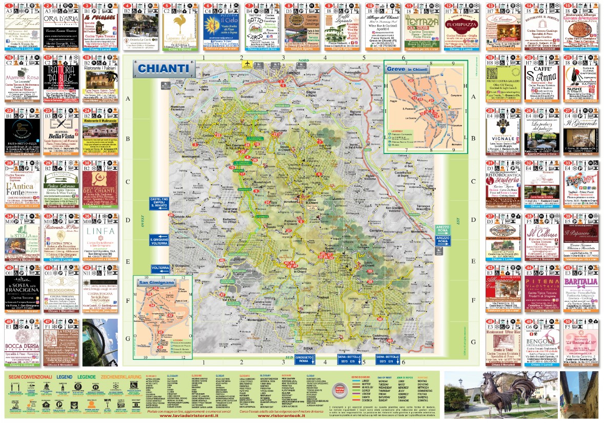 piantina Chianti con posizioni e immagini ristoranti