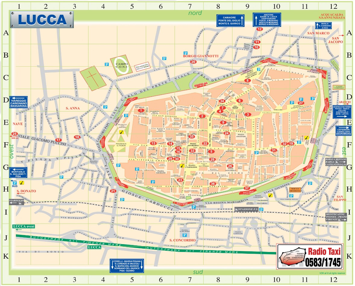 cartina con posizioni ristoranti Lucca