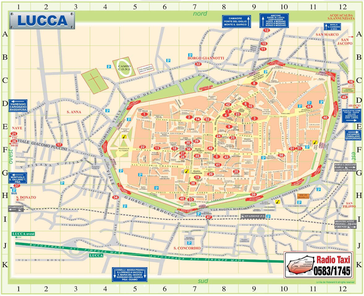 cartina con posizioni ristoranti Lucca