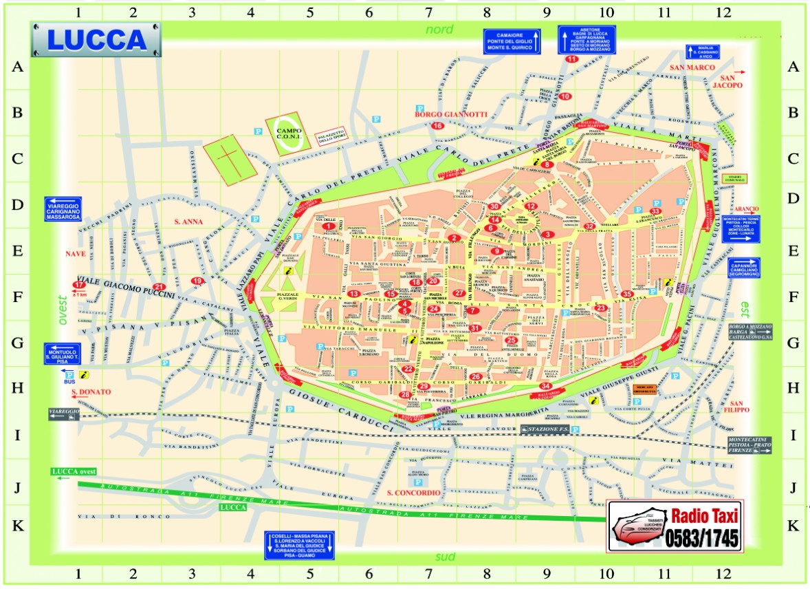 cartina con posizioni ristoranti Lucca