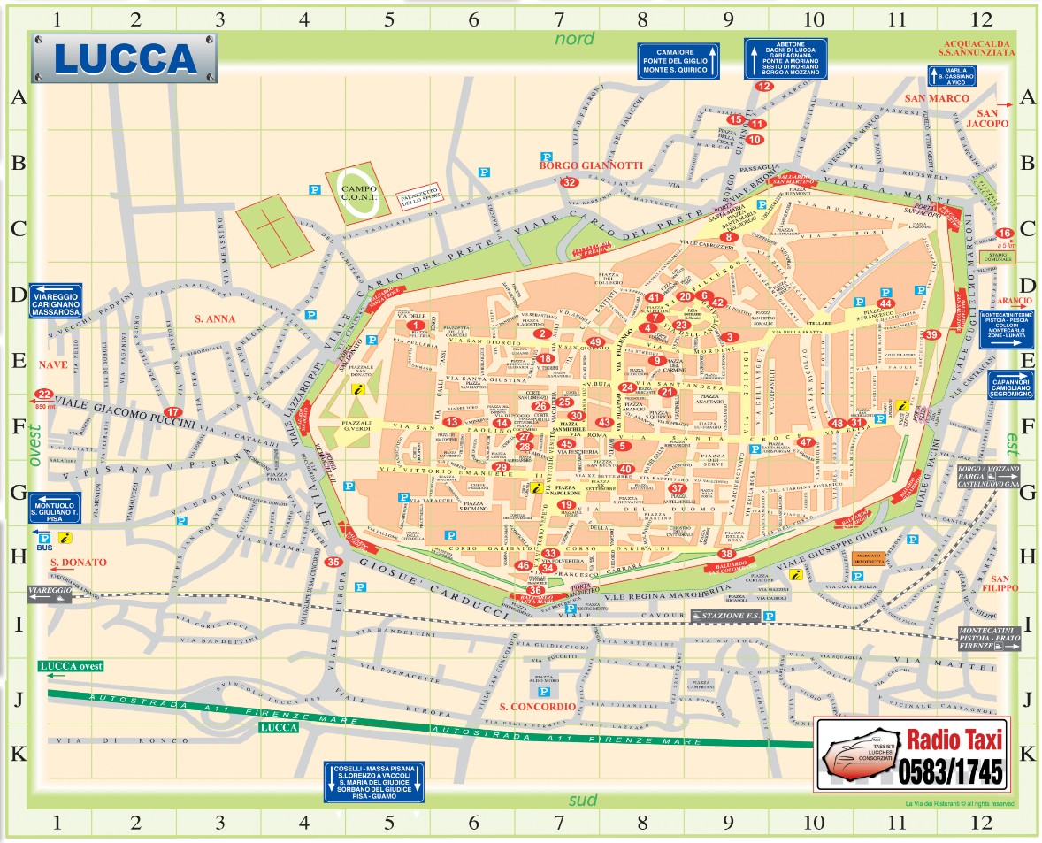 cartina con posizioni ristoranti Lucca
